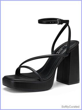 Women's Chunky Block Heel Square Toe Platform Sandals Ankle Strap Heels
